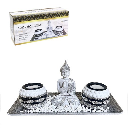 Adorno Buda com Suporte de Velas e Pedras Decorativas