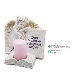 Anjo em Resina com Porta Vela 21,5x18,5x20,5cm