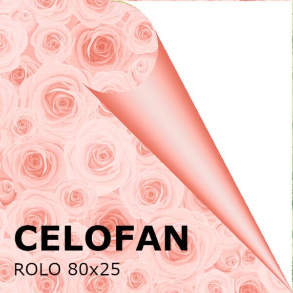 Rolo de Celofane Decorado 80cm x 25m - Rosas, Salmão