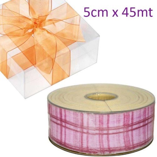 Rolo de Cinta / Tela Decorativa 50mm x 45m - Xadrez Rosa