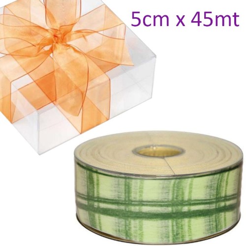 Rolo de Cinta / Tela Decorativa 50mm x 45m - Xadrez Verde