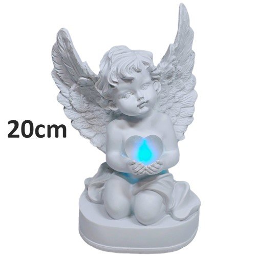 Anjo Ajoelhado em Resina LED com Pilhas 20cm