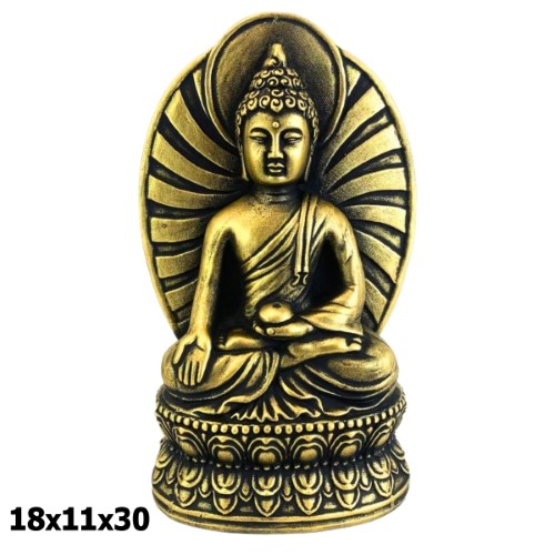 Buda Sentado em Resina 18x11x30cm - Dourado e Preto