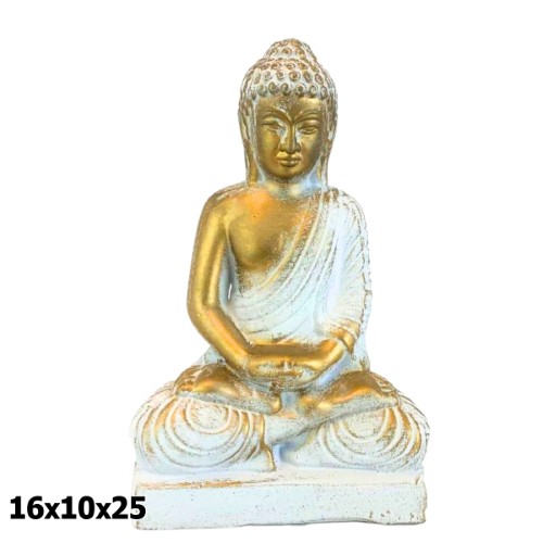 Buda Sentado em Resina 16x10x25cm - Dourado e Branco
