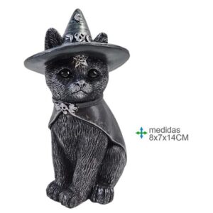 Gato Wicca Preto em Resina 8x7x14cm
