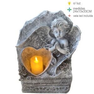 Placa em Marfinite com Anjo e Vela LED 24x13x33cm