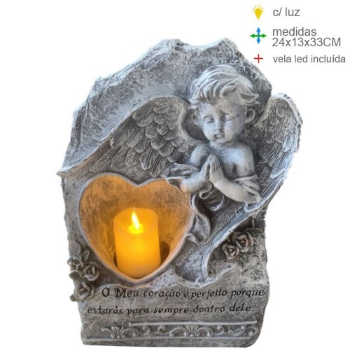 Placa em Marfinite com Anjo e Vela LED 24x13x33cm