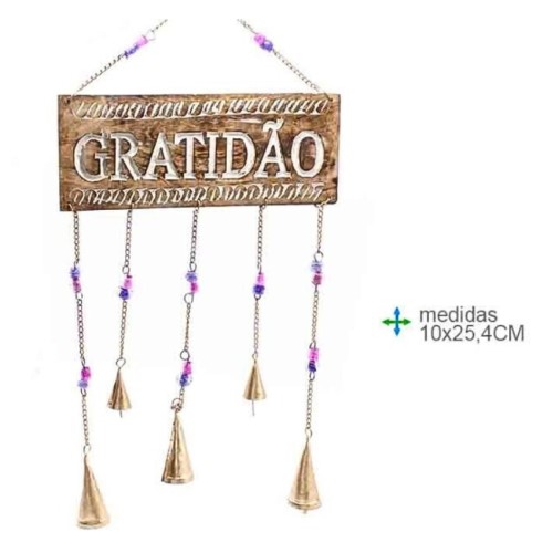 Placa em Madeira para Pendurar 10x25,4cm - Gratidão