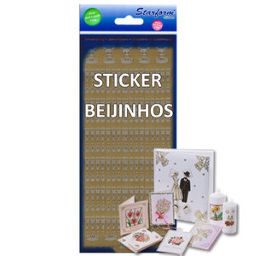 Folha de Autocolantes Laser - Beijinhos, Dourado