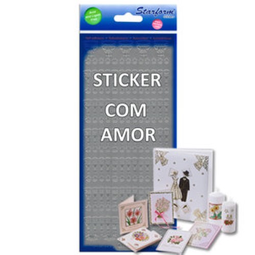 Folha de Autocolantes Laser - Com Amor, Prateado