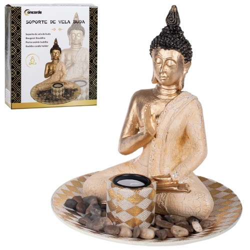 Adorno Buda com Suporte de Vela e Pedras Decorativas