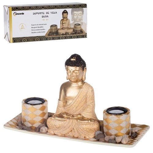 Adorno Buda com Suporte de Velas e Pedras Decorativas