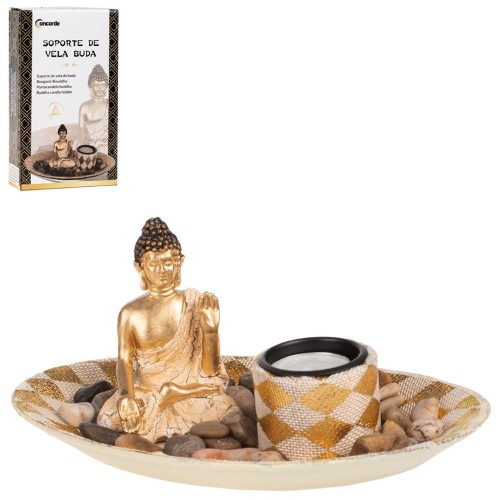 Adorno Buda com Suporte de Vela e Pedras Decorativas