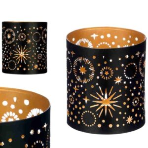 Suporte de Vela em Metal - Preto / Dourado, Estrelas