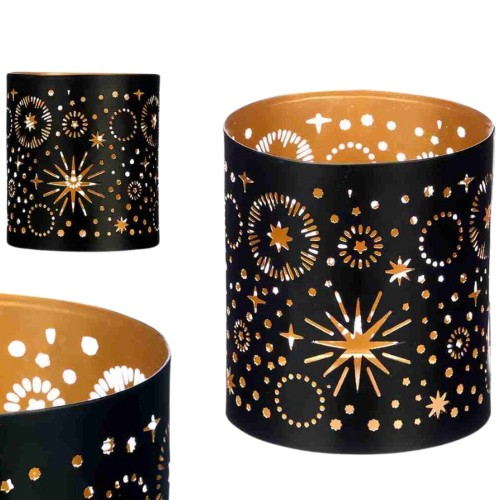 Suporte de Vela em Metal - Preto / Dourado, Estrelas