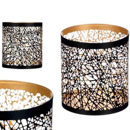 Suporte de Vela em Metal - Preto / Dourado, Abstrato