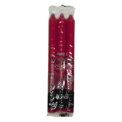 Vela Cónica 20cm - Pack 3, Bordeaux