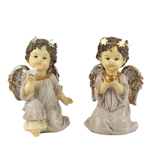 Anjo Ajoelhado em Resina com LED 17cm - Creme, Vários Modelos