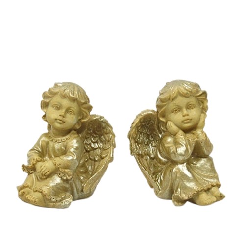 Anjo Sentado em Resina 11cm - Creme