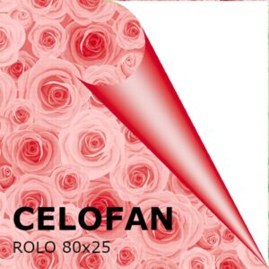 Rolo de Celofane Decorado 80cm x 25m - Rosas, Vermelho