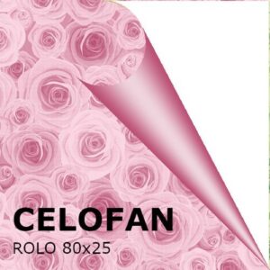 Rolo de Celofane Decorado 80cm x 25m - Rosas, Rosa