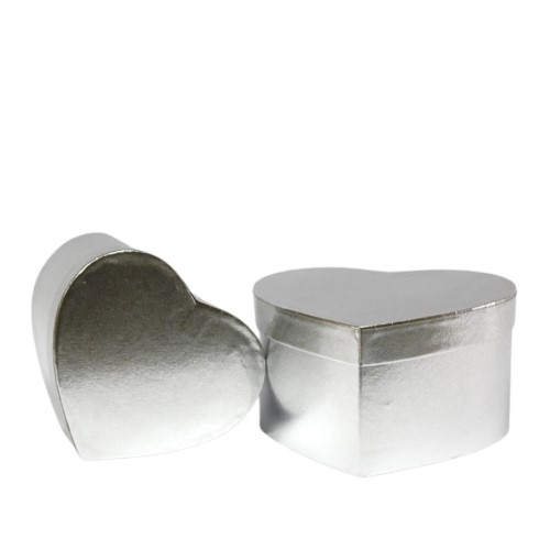 Caixa Coração em Cartão com Tampa 22x19x12cm - Pack 2, Prateado Metalizado