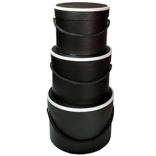 Caixa Redonda em Cartão com Tampa 17,5x17,5cm - Pack 3, Preto