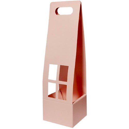 Saco em Cartão com Janela para Flores 12x38cm - Rosa