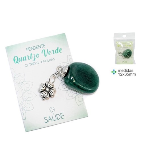 Pendente com Pedra Quartzo Verde e Trevo - Saúde