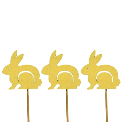 Pick Decorativo Coelho da Páscoa em Madeira para Arranjos - Pack 6, Amarelo