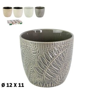 Vaso com Relevo / Textura em Cerâmica 12x12x11cm