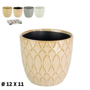 Vaso com Relevo / Textura em Cerâmica 12x12x11cm