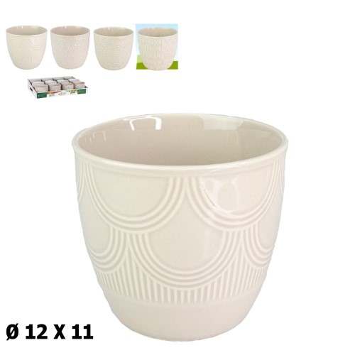 Vaso com Relevo / Textura em Cerâmica 12x12x11cm