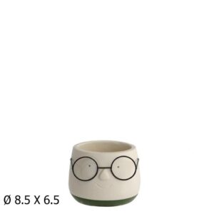 Vaso em Cerâmica com Óculos em Metal 8,5cm - Creme / Verde