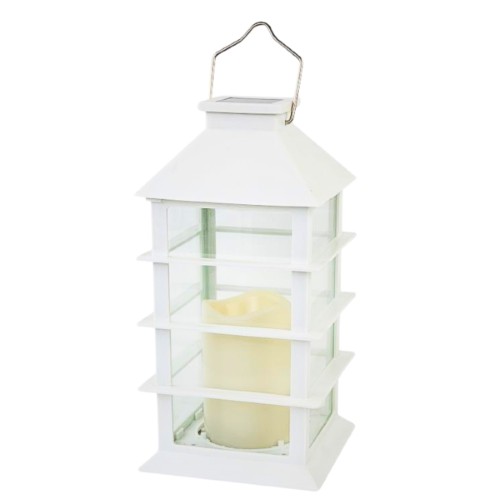 Lanterna Solar LED em Plástico 14x14x27,5cm - Branco