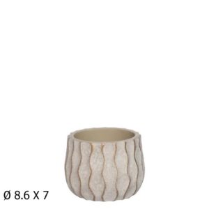 Vaso com Relevo / Textura em Cerâmica 8,6cm - Creme / Dourado