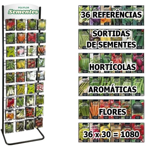 Expositor para Flores, Hortícolas e Plantas Aromáticas - Capacidade 36x30 Pacotes