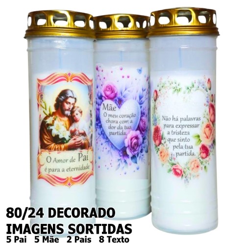 Círio Vela 80/24 - 5 Pai / 5 Mãe / 2 Pais / 8 Texto, Decorado