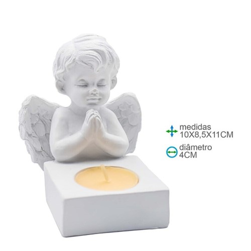 Anjo em Resina com Porta Vela 10x8,5x11cm