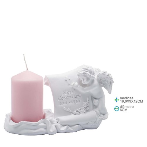 Anjo em Resina com Porta Vela 19,6x9x12cm