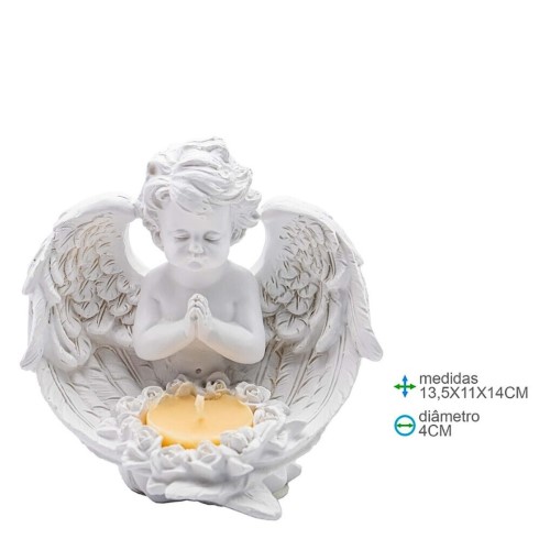 Anjo em Resina com Porta Vela 13,5x11x14cm
