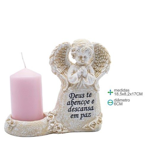 Anjo em Resina com Porta Vela 18,5x8,2x17cm
