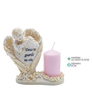 Anjo em Resina com Porta Vela 20,5x8x18,5cm