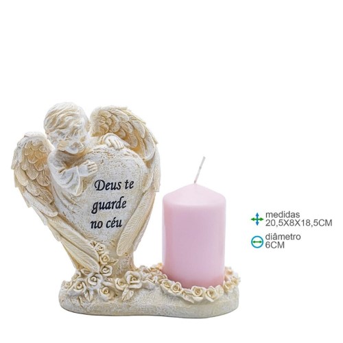 Anjo em Resina com Porta Vela 20,5x8x18,5cm