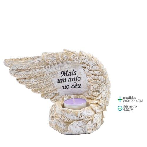 Asa de Anjo em Resina com Porta Vela 20x9x14cm