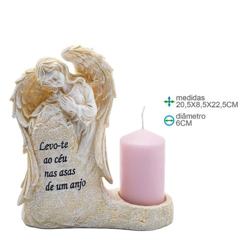 Anjo em Resina com Porta Vela 20,5x8,5x22,5cm