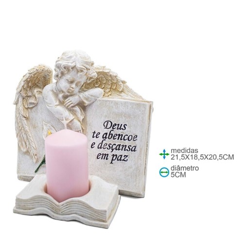 Anjo em Resina com Porta Vela 21,5x18,5x20,5cm
