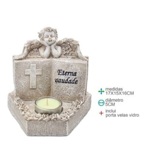 Anjo em Resina com Porta Vela 17x15x16cm