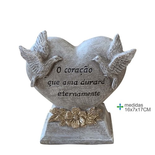 Coração e Pombas em Resina 16x7x17cm