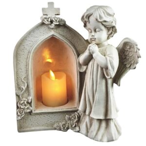 Anjo em Marfinite com Porta Vela LED com Pilhas 22cm